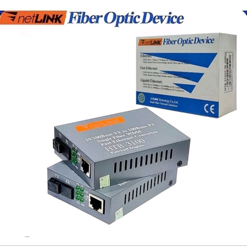 FIBER OPTIC DEVICE HTB3100AB - 25Km NETLINK / ไฟเบอร์ OPTICAL MEDIA CONVERTER HTB 3100 A+B
