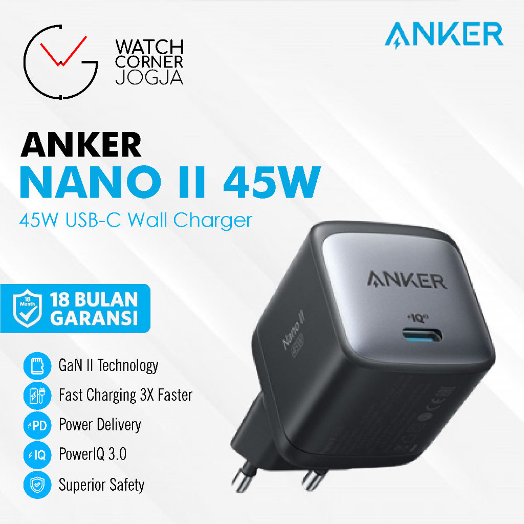 Anker Powerport Nano II 45W Wall Charger Type C PD IQ GaN II - A2664