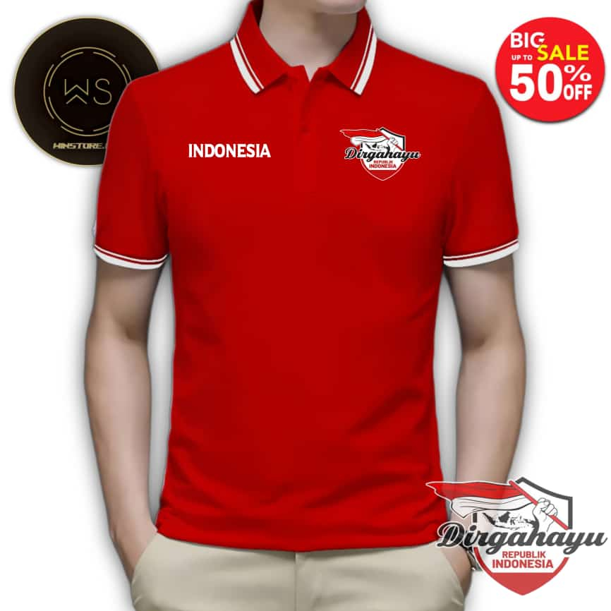 WINSTORE.ID15 Wangki 2 LIS เสื้อยืดโปโล DIRGAHAYU INDONESIA LOGO DTF ชายธรรมดา ไซส์ M, L, XL, XXL เส