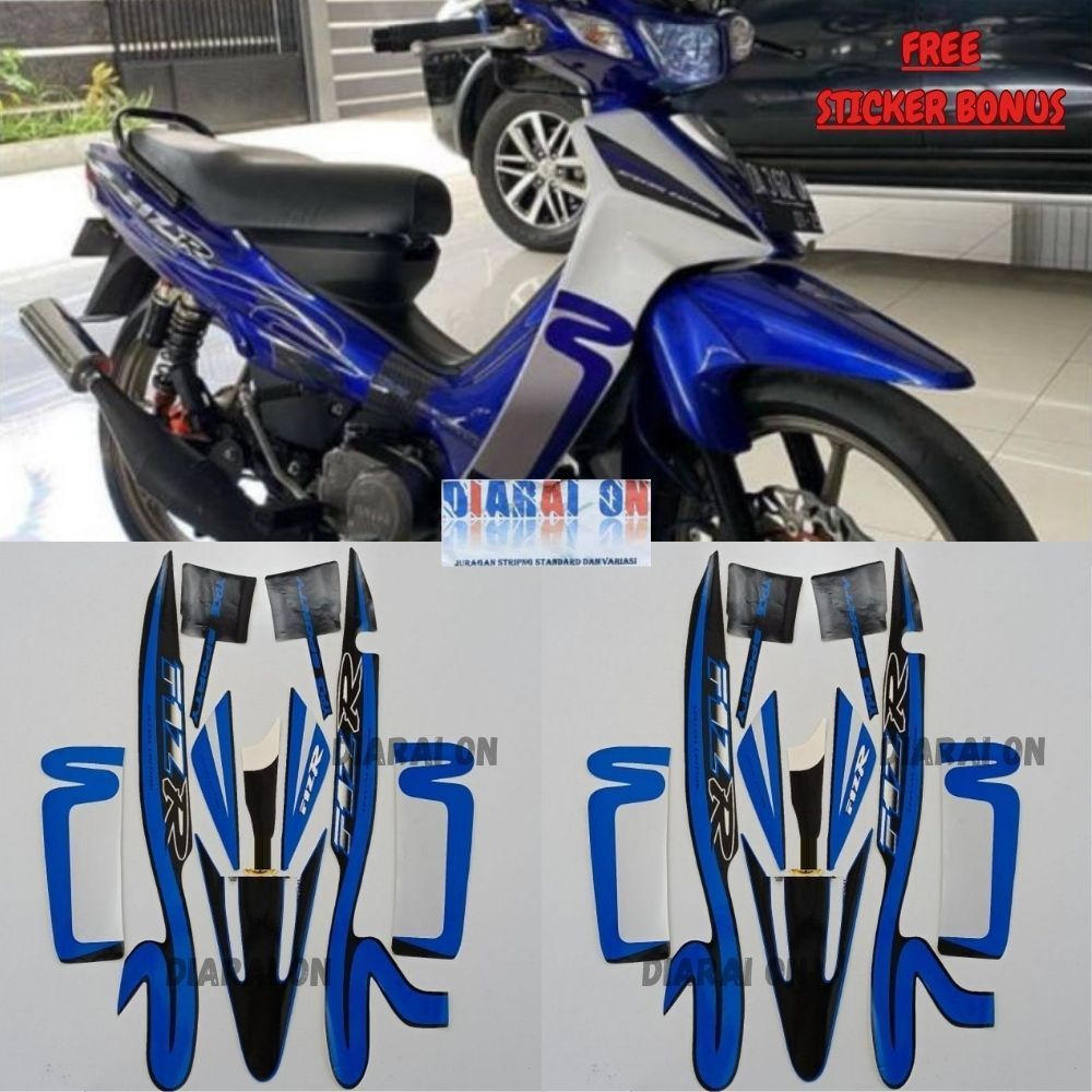 สติ๊กเกอร์ Yamaha Fizr Caltex Striping - Fizr Fiz r F1zr F1z r Kaltec Blue R สีดํา