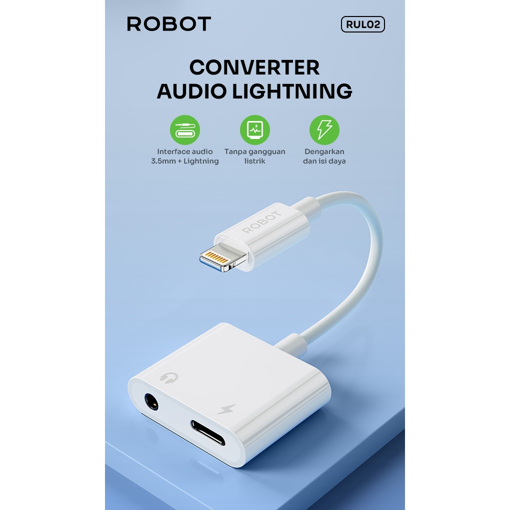 Robot RUL02 Lightning Converter iPhone เป็นแจ็คเสียง 3.5 มม.และพอร์ตชาร์จ Splitter Adapter ชุดหูฟังห