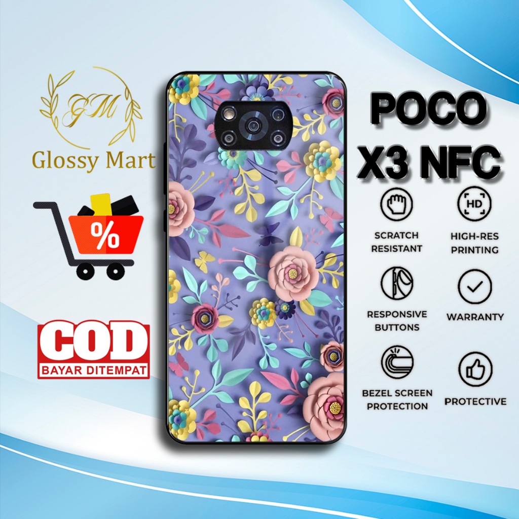 เคส HP ล่าสุด P0C0 X3 NFS - P0C0 X3 NFS Casing - Floral Motif - Premium Glossy Hardcase - P0C0 Gloss