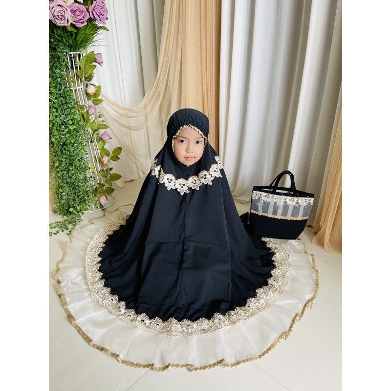 AMT| ALDIVA MUKENA สําหรับ PRINCESS CHILDREN 3-8 ปี SWAROVSKI DIAMOND COMBINATION สร้อยคอฟรีกระเป๋า