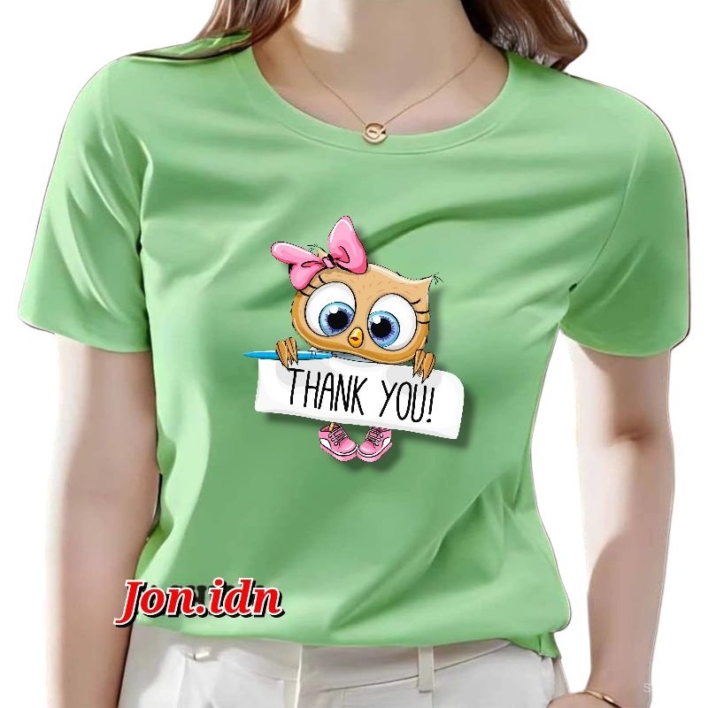 เสื้อยืดผู้หญิง Top with Thank You Motif แขนสั้น วัสดุ Babyterry รุ่น Slim-fit เหมาะสําหรับชุดลําลอง