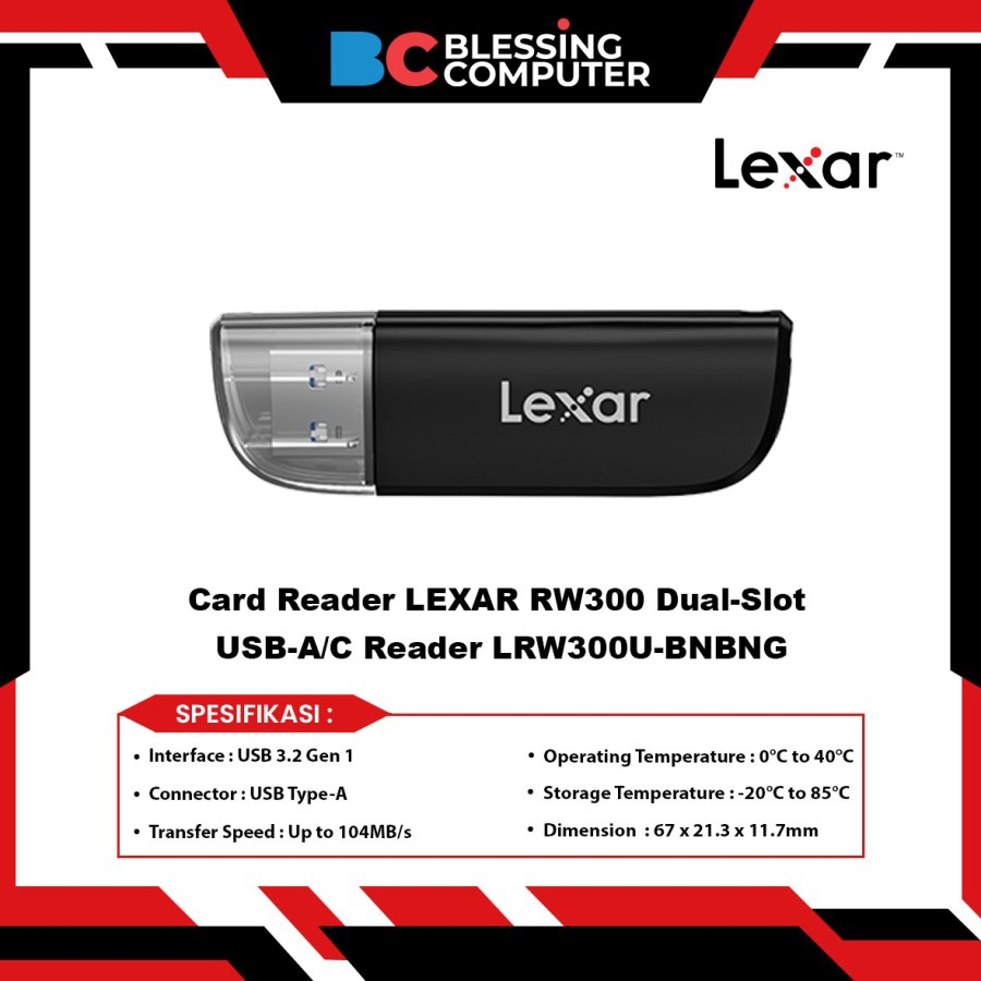 เครื่องอ่านการ์ด LEXAR RW300 Dual-Slot USB-A/C Reader LRW300U-BNBNG