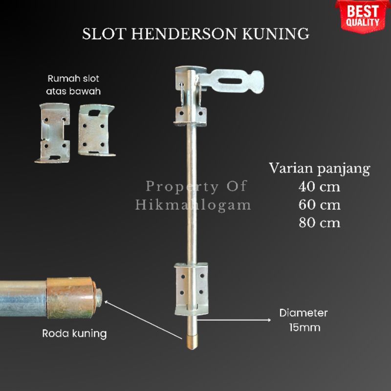 HL - สล็อต Henderson ด้านล่างสีเหลือง | สลักส่วนประกอบ Henderson | ล็อคประตู Gebyok
