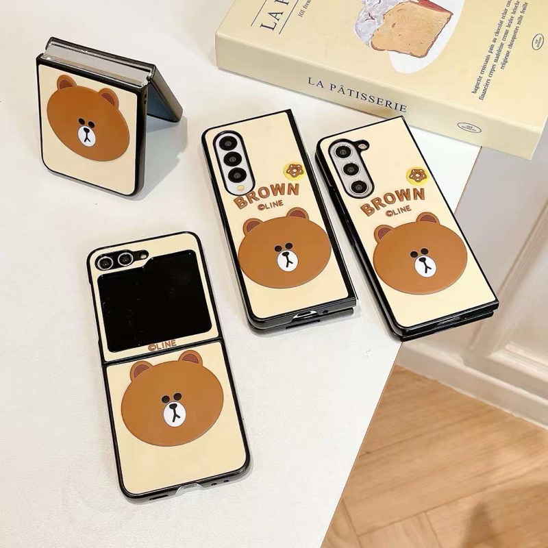 น่ารัก Zfold7 Zflip7 หมีสีน้ําตาลตุ๊กตาหมี Line Friends 3D นูน TPU น่ารักที่ไม่ซ้ํากันสําหรับ Samsun