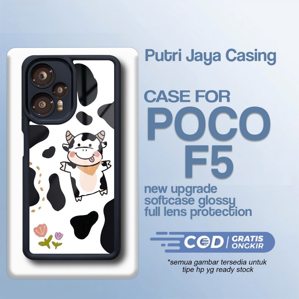 เคส P0C0 F5 ล่าสุด - P0C0 F5 - Cow Motif - Premium Glossy Softcase Hardcase Material - P0C0 Putri Ja