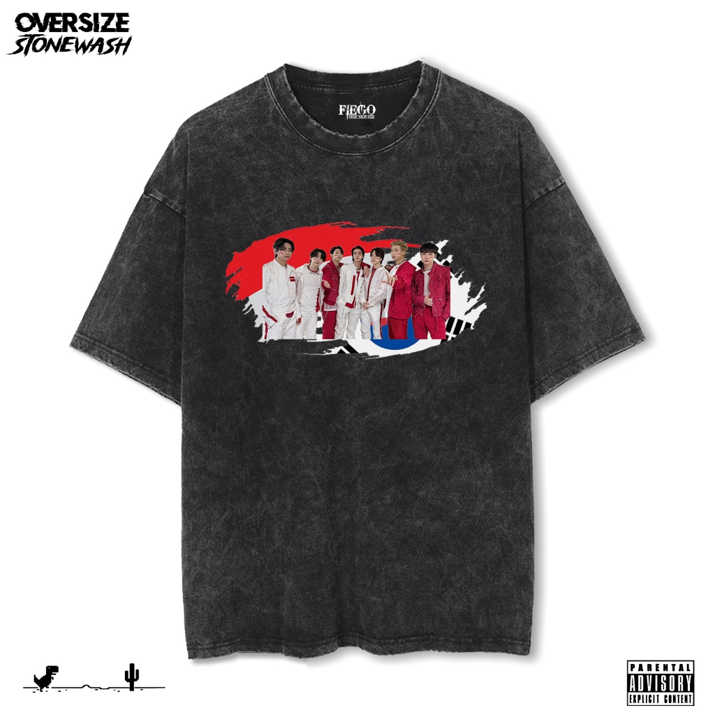 Fiego "BTS 17 AUGUST 1" | เสื้อยืดโอเวอร์ไซส์พรีเมี่ยม | ล้างหิน