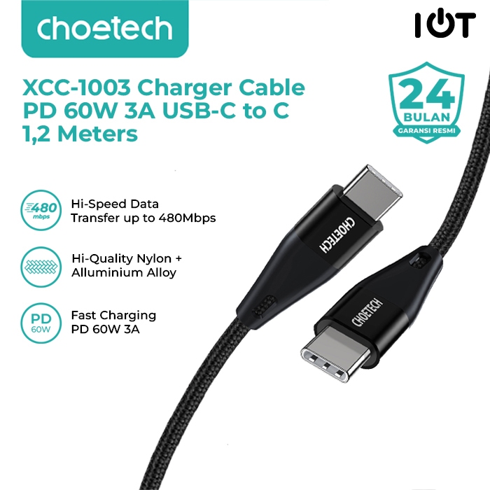 Choetech XCC-1003 60W 3A PD USB Type C to C สายชาร์จ 1.2M 120CM
