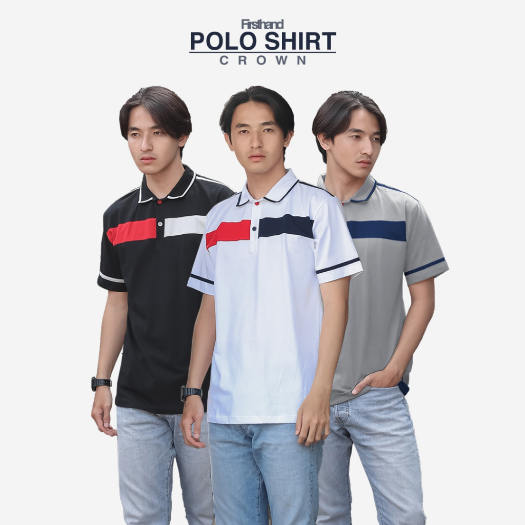 มือหนึ่งผู้ใหญ่เสื้อโปโลผู้ชายมงกุฎลําลองแขนสั้นคอปกเสื้อยืด