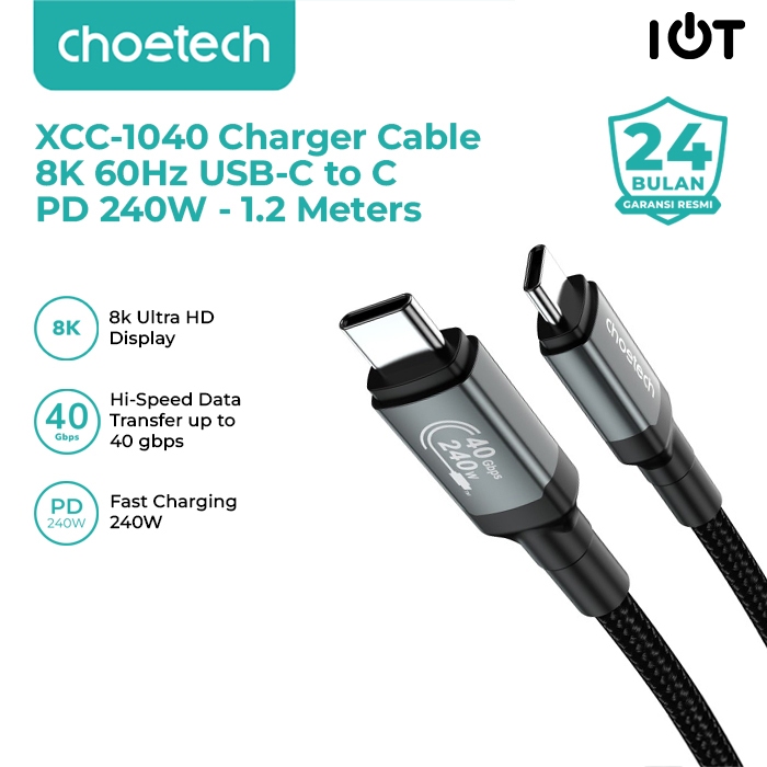 Choetech XCC-1040 สายชาร์จ 240W USB Type C ถึง C 1.2M
