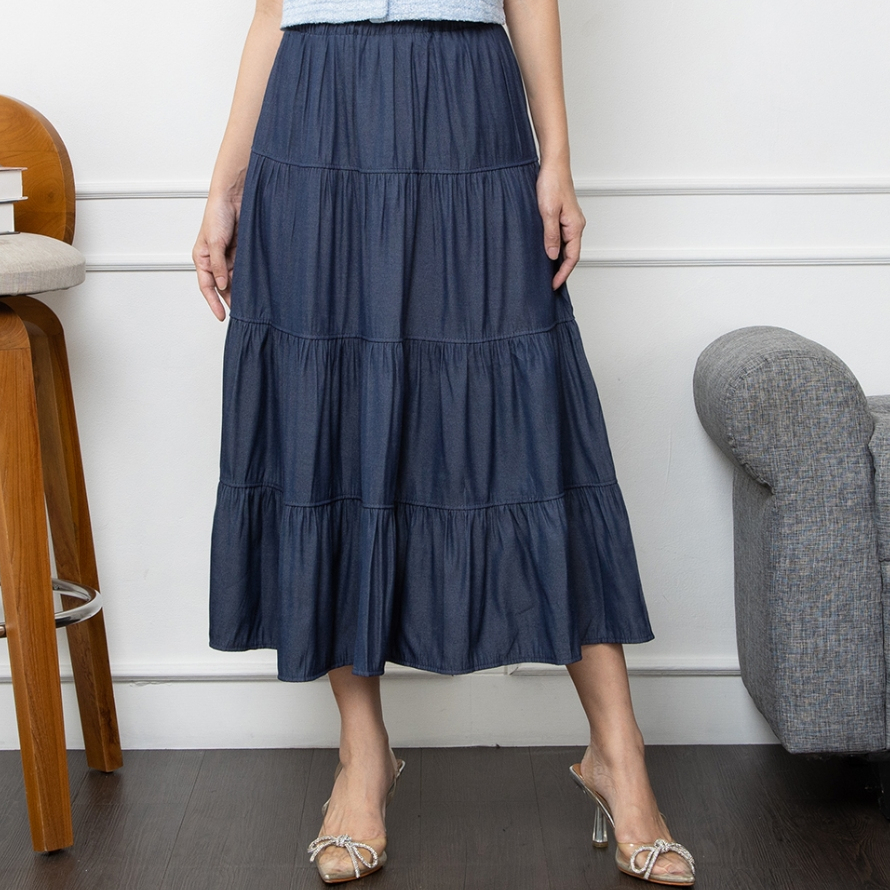 MKY CLOTHING MIDI LAYER SKIRT WITH RUBBER WAIST