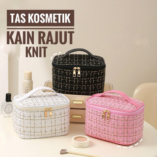 [RAJUT] Tas Kosmetik Organizer Travel Knit Tweed Rajut Make up Bag Kapasitas Besar Toilet Bag MODEL KOREA