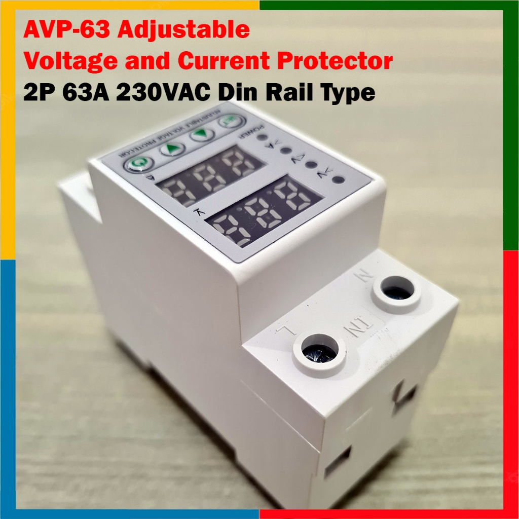 Avp-63 ปรับแรงดันไฟฟ้าและกระแสได้ 2P 63A 230VAC Din Rail Type พร้อม 4 ปุ่มและเชื่อมต่ออัตโนมัติ