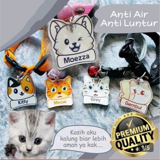 kalung kucing bisa custom nama liontin mengkilat waterproof dan tahan lama