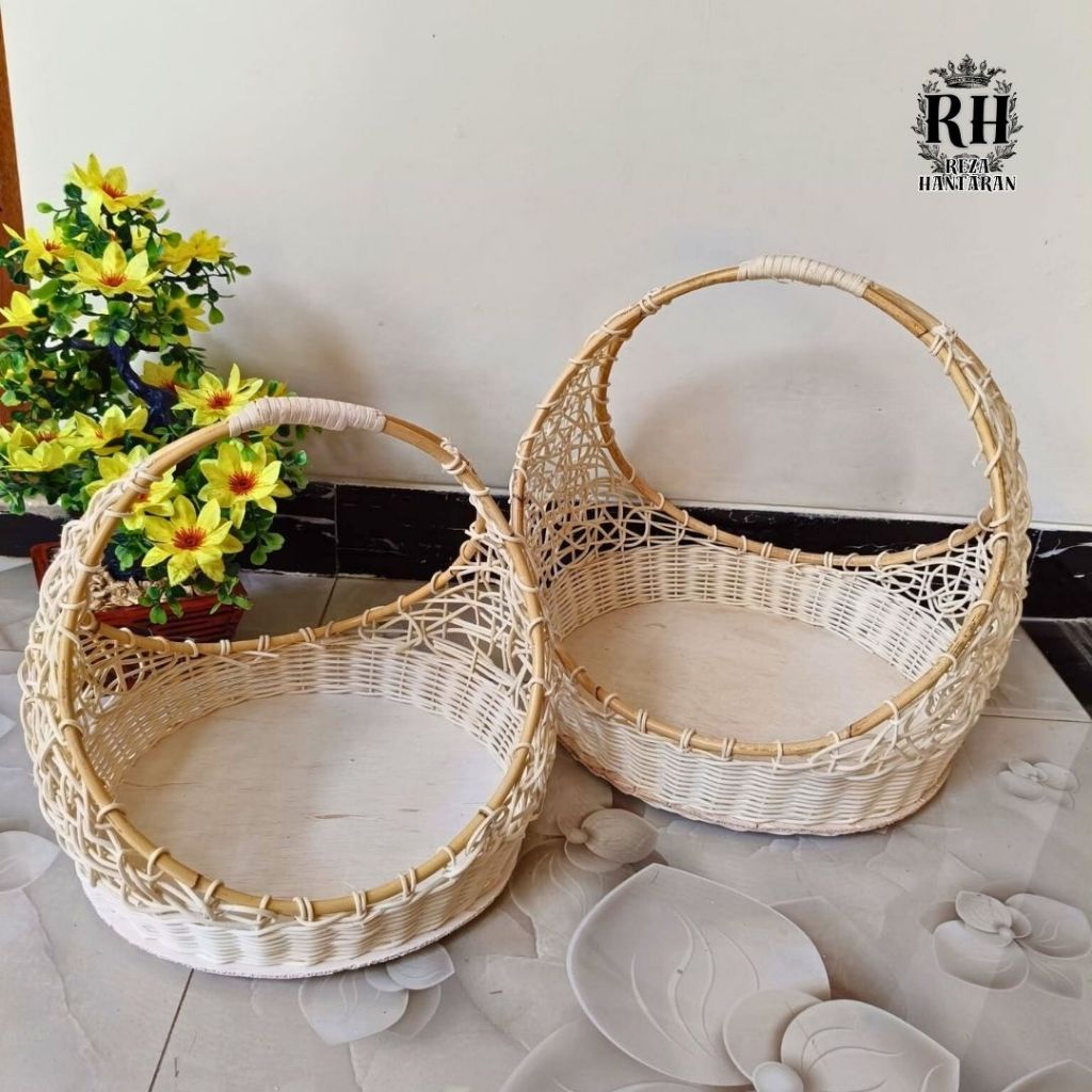 RATTAN RING BASKET / RATTAN GIFT BASKET / ตะกร้าของขวัญ / กลม RATTAN NATURAL RUWET SET 2 ชิ้น