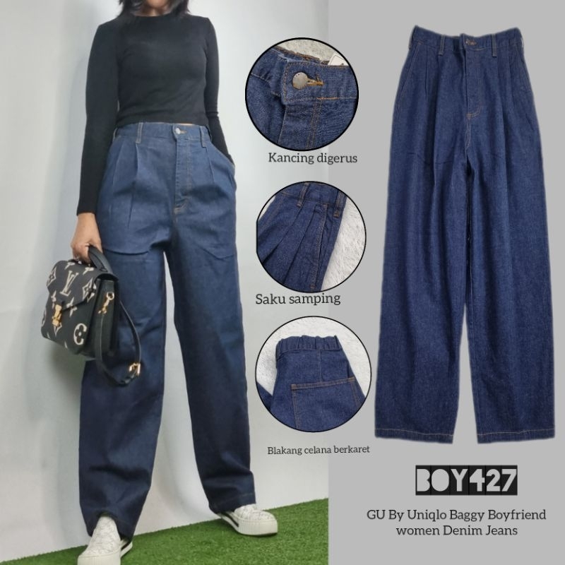 กางเกงยีนส์เดนิมผู้หญิง GU Uniqlo Baggy Boyfriend BOY427