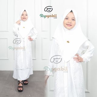 Gamis Anak Putih Manasik Haji Usia 2-11 tahun Set Hijab Crinkle Airflow Premium