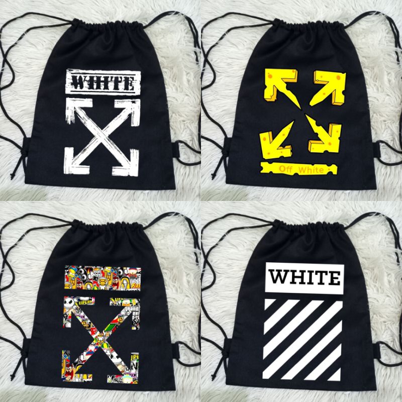 Distro Off White Drawstring Bag วัสดุผ้าใบเด็กพรีเมี่ยมหนา/Drawstring Bag Baby Canvas Distro Off Whi