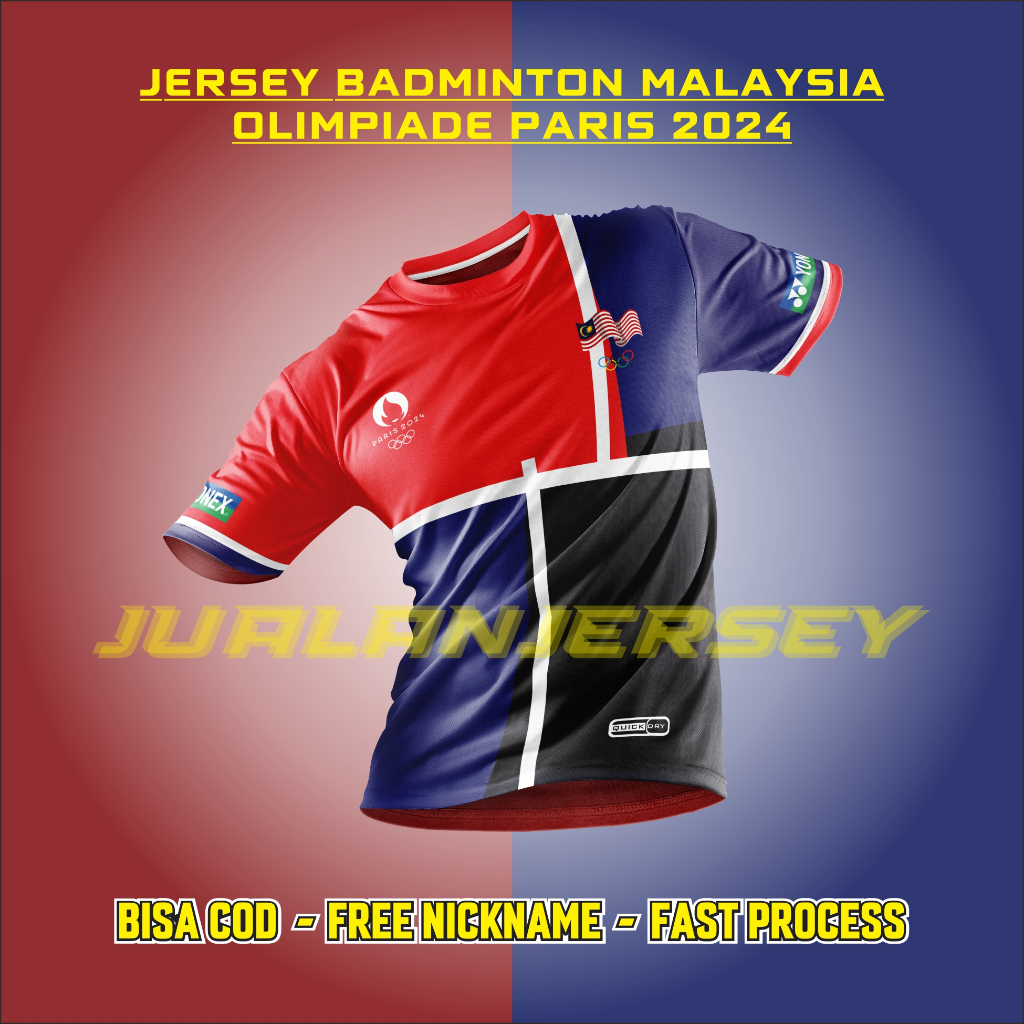 MALAYSIA OLYMPIC PARIS 2024 เสื้อแบดมินตันฟรี CUSTOM NICKNAME