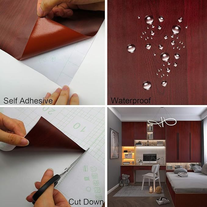 ซื้อ 5 แถม 1 MAROON WOOD FIBER WALL STICKER WALLPAPER 45CM X 5M