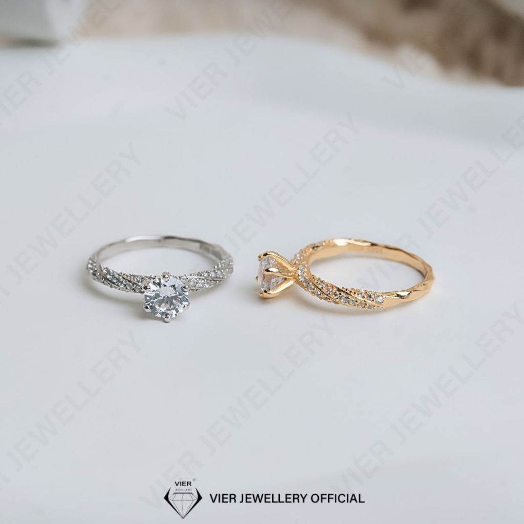 REPLIKA Vion S925 แหวน 11058, แหวนจําลองเพชรเซอร์โคเนียคริสตัล, แหวนเงิน 925
