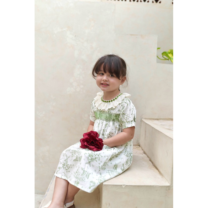 TRES MIGNON Inna ชุดสําหรับสาว Smock Dress 1-8 ปีคลาสสิก Vintage Premium