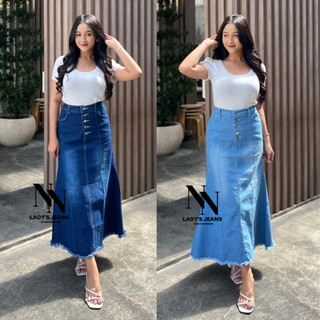 NN - Rok Jeans Wanita Model Duyung Kancing Depan Bawah Rawis blue jeans - Rok Jeans duyung Rawis