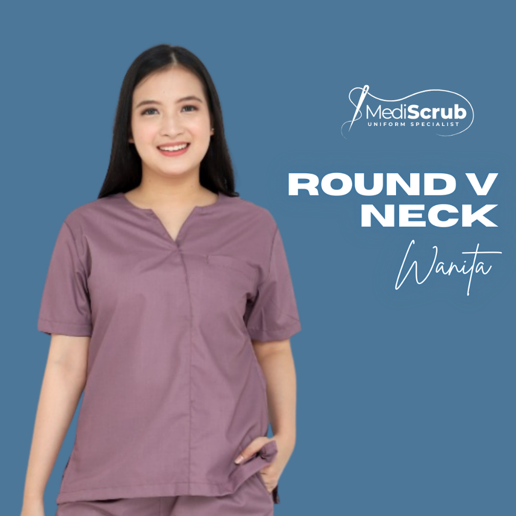 Medical Scrub Doctor Nurse ROUND V NECK Scrub Top Button - หมอพยาบาล Mediscrub
