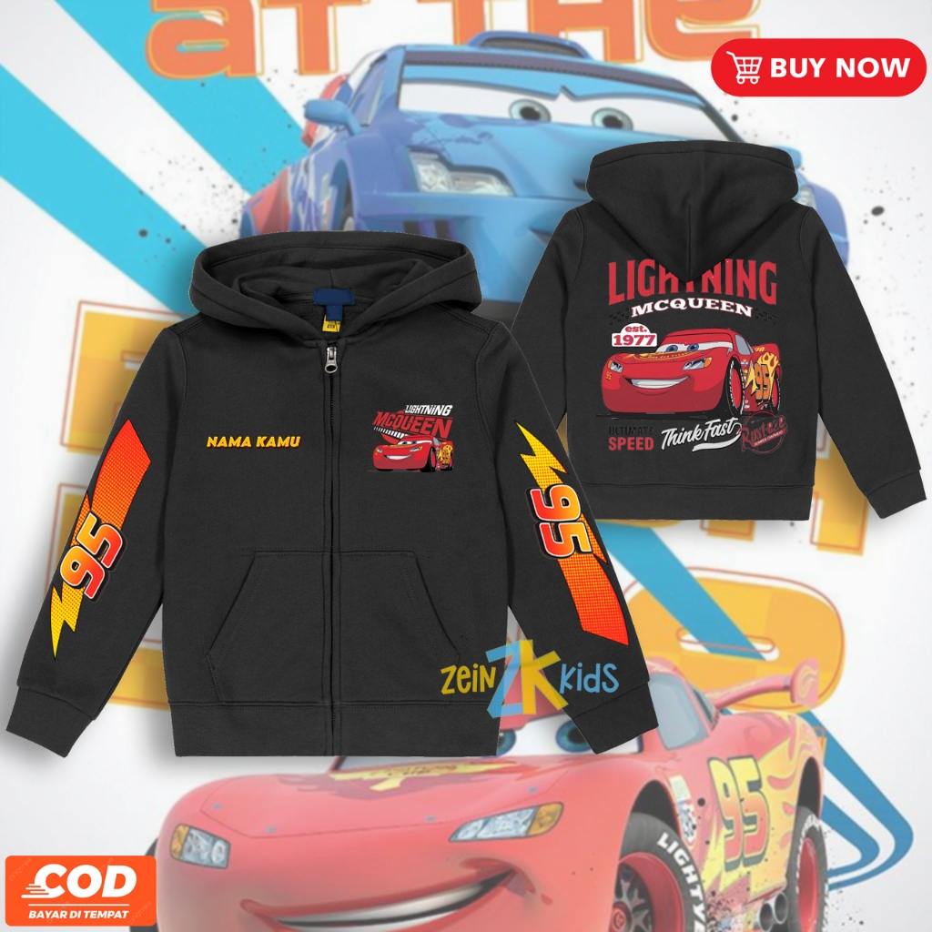 Lightining Mcqueen เสื้อฮู้ดมีซิปสําหรับเด็ก / เสื้อแจ็คเก็ต Lightning Mcqueen สําหรับเด็ก