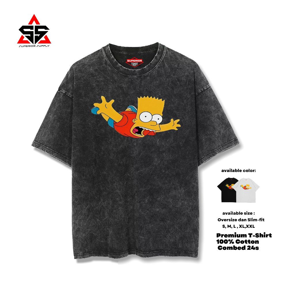 SUPERIOR Simpsons เสื้อยืดขนาดใหญ่ล้าง tshirt ขนาดใหญ่ slimfit sandwash SIMPSONS-1 เสื้อยืด