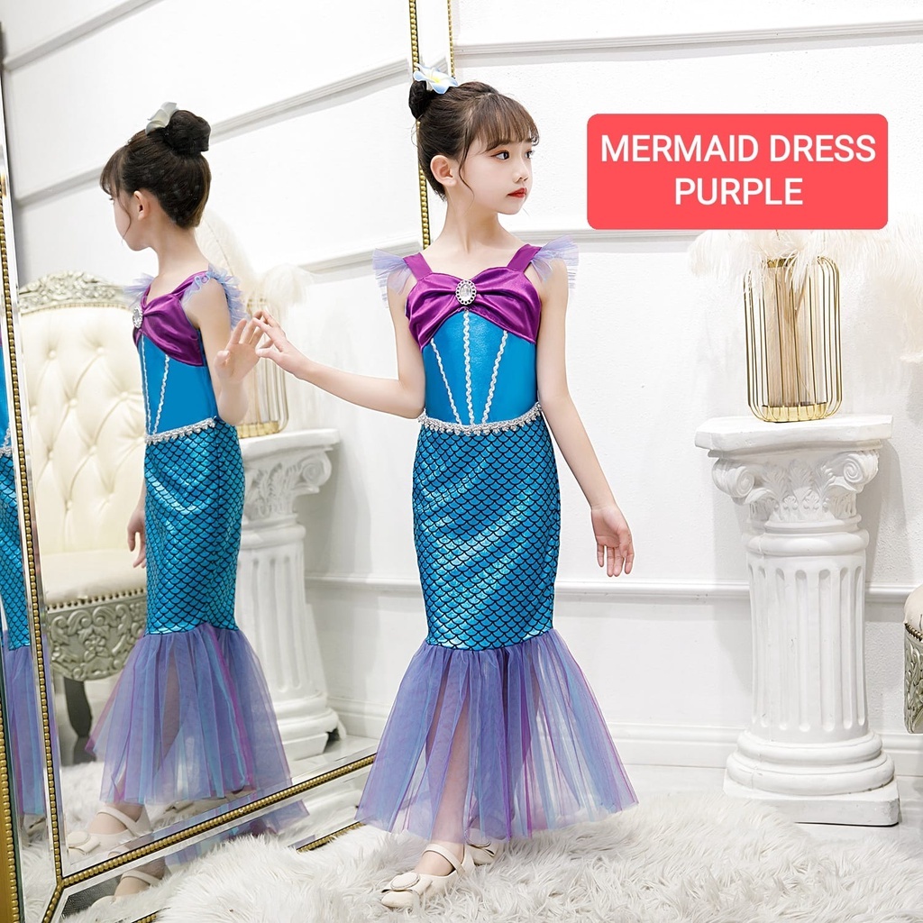 IDEJUR MERMAID DRESS สีม่วง PRINCESS ARIEL COSTUME ชุดนําเข้า PRINCESS DRESS สําหรับ CHILDREN