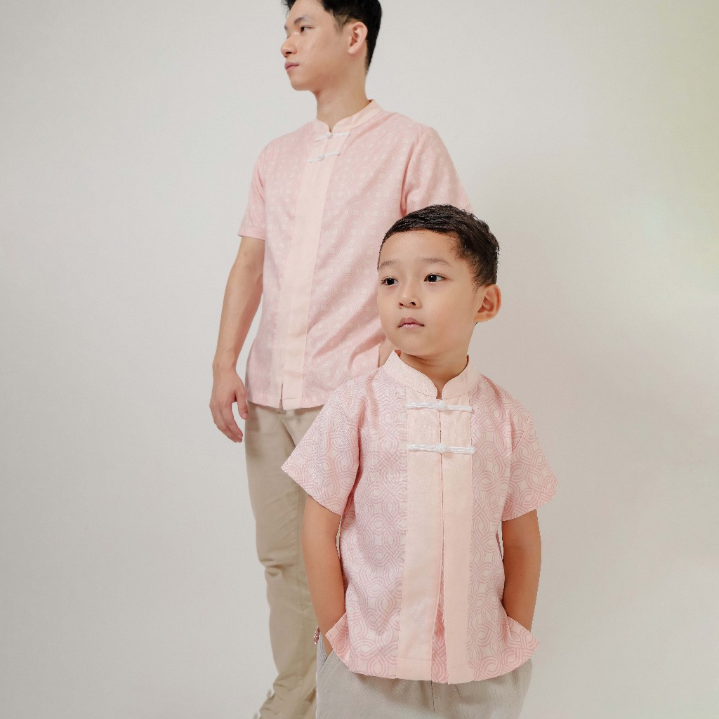 ZIEL KIDS - กี่เพ้า Zihao (Rosegold & Mint) / ชุดกี่เพ้าคู่รักพ่อและเด็กชาย / CNY