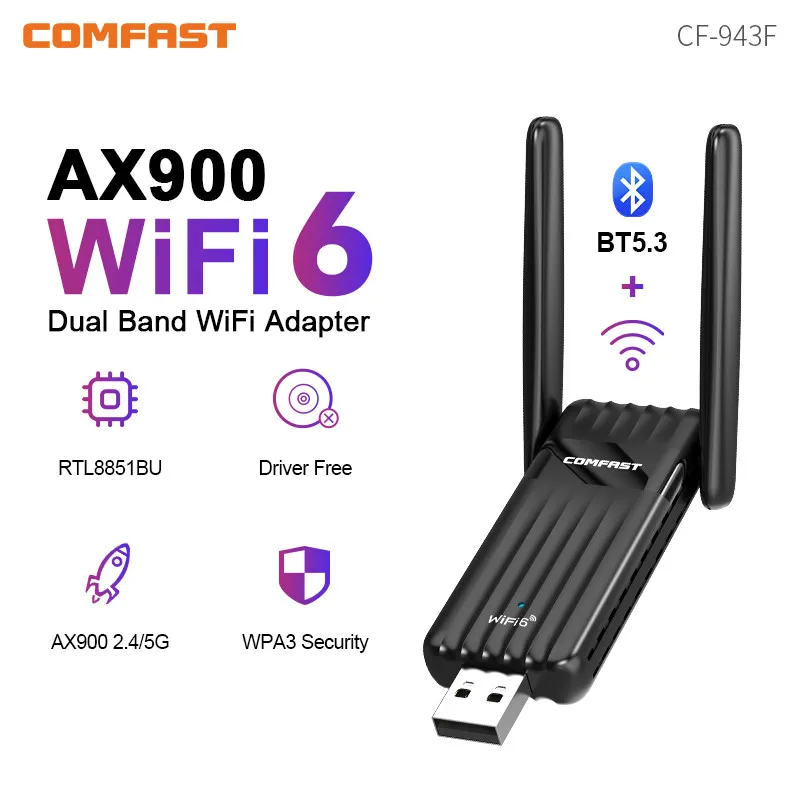COMFAST AX900 WiFi 6 อะแดปเตอร์ USB Bluetooth BT5.3 Dual Band 2.4/5GHz 900Mbps WiFi6 Dongle