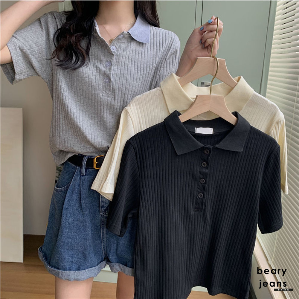 BEARY JEANS BJ114 | เสื้อโปโล ครอบตัด สูงสุด เสื้อยืดแขนสั้นผู้หญิงฤดูร้อน 2023 ผู้หญิง ครอบตัด เสื้