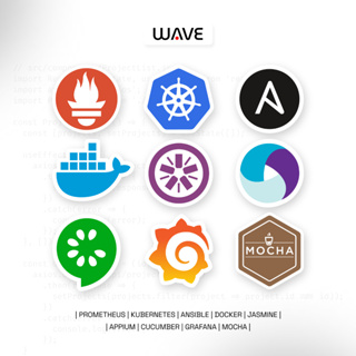 สติกเกอร์ไวนิล IT กันน้ํา ตั้งโปรแกรมได้ Docker Grafana Ansible Appium Mocha Unit