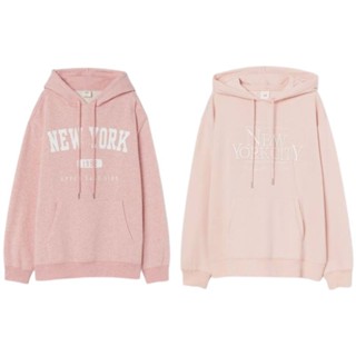 เสื้อกันหนาว มีฮู้ด ปักลาย New York Pink Sablon