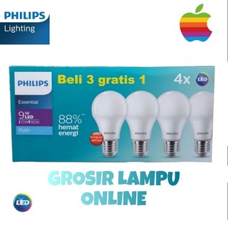 Led Pack Philips Essential 5w 7w 9w 11w - Lampu Philips Led Paket 3 Gratis 1 Philips Essential Multipack