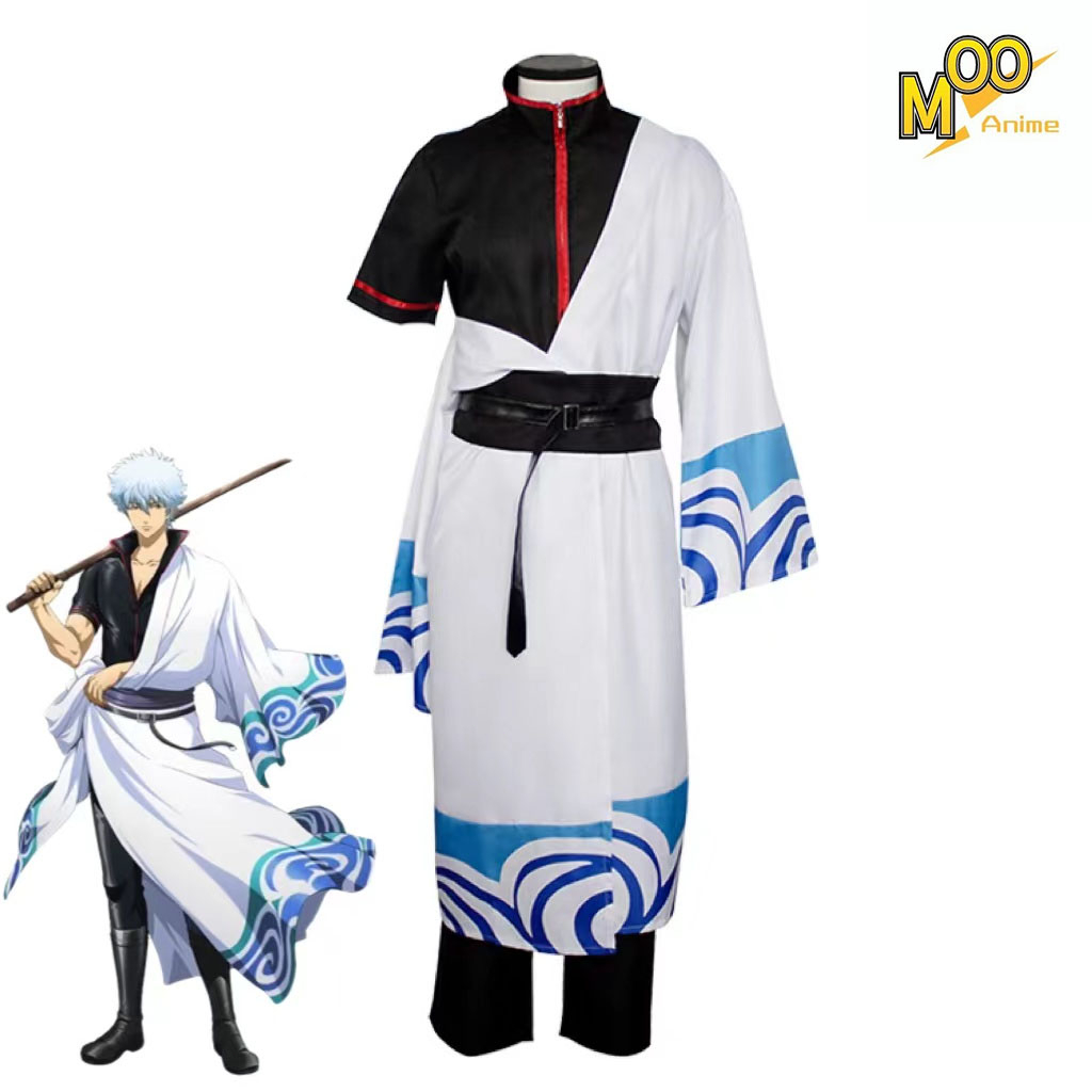 Gintama Sakata Gintoki อะนิเมะ Silver Soul ฮาโลวีนคอสเพลย์เครื่องแต่งกายชุดและวิกผม Sakata Gintoki คอสเพลย์เครื่องแต่งกายและวิกผม