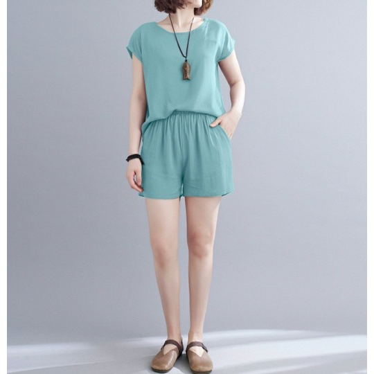TWO PIECE SET เสื้อเชิ้ตและกางเกงขาสั้นแขนสั้นสําหรับผู้หญิงมี PATTERN SUPER NEW
