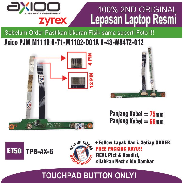 ET50 TPB-AX-6 หน้าจอสัมผัส Axioo Pico SMK MUGEN PJM M1110 6-71-M1102-D01A 6-43-W84T2-012