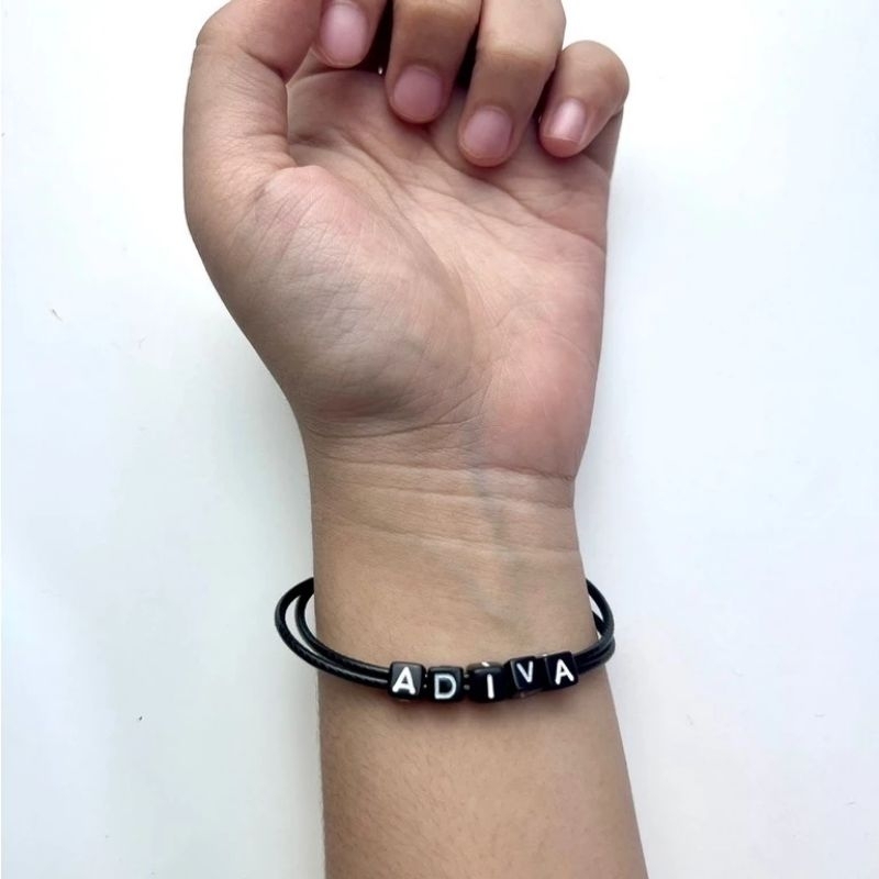 BLACK BRACELET REQUEST NAME / MODERN DICE BLOCK STRAP BRACELET
