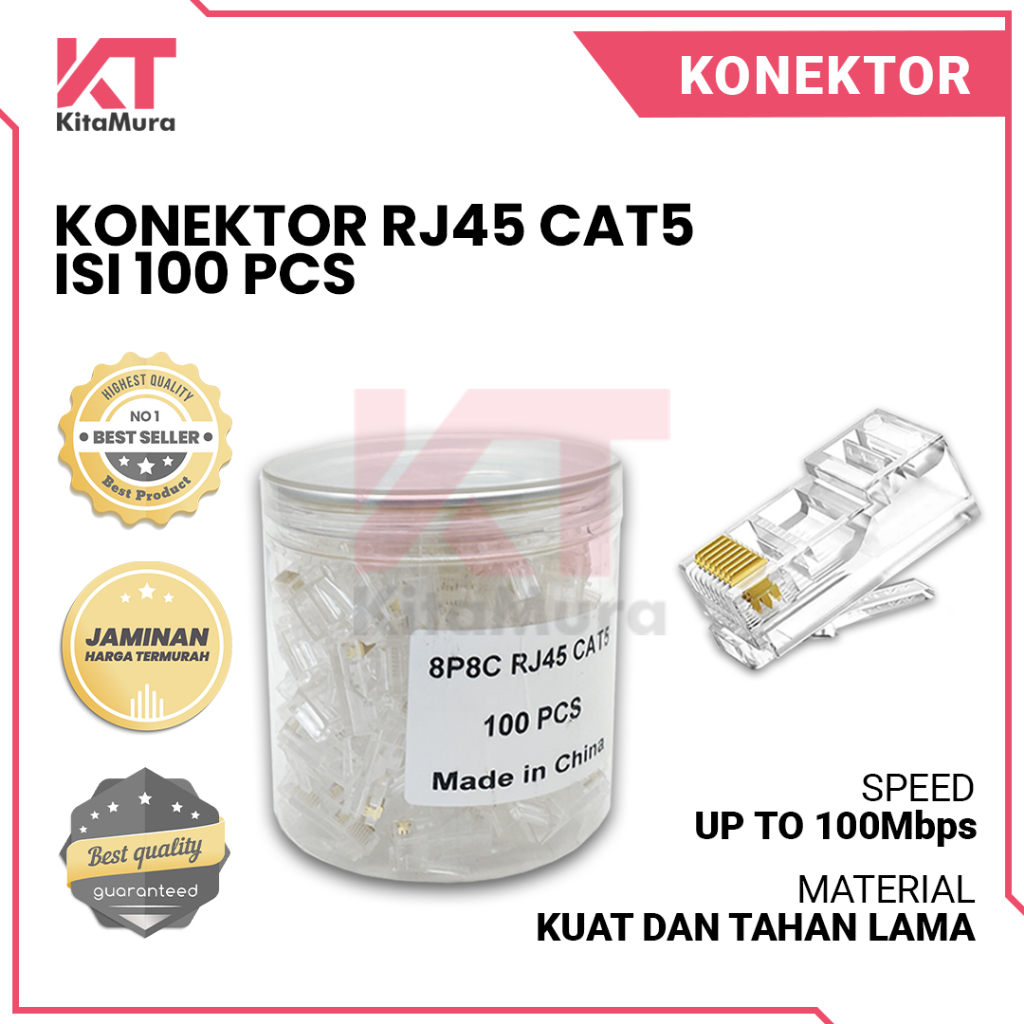 ขั้วต่อ RJ45 CAT5 100 ชิ้น || CAT5 RJ45 ขั้วต่อเครือข่าย 100 ชิ้น