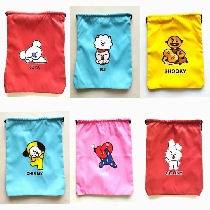 Haseyo ของขวัญ SHOP | กระเป๋าหูรูด พิมพ์ลายตัวอักษร Bts BT21 | Koya - RJ - Shooky - Chimmy - Tata - Cooky | 41 ซม. x 32 ซม
