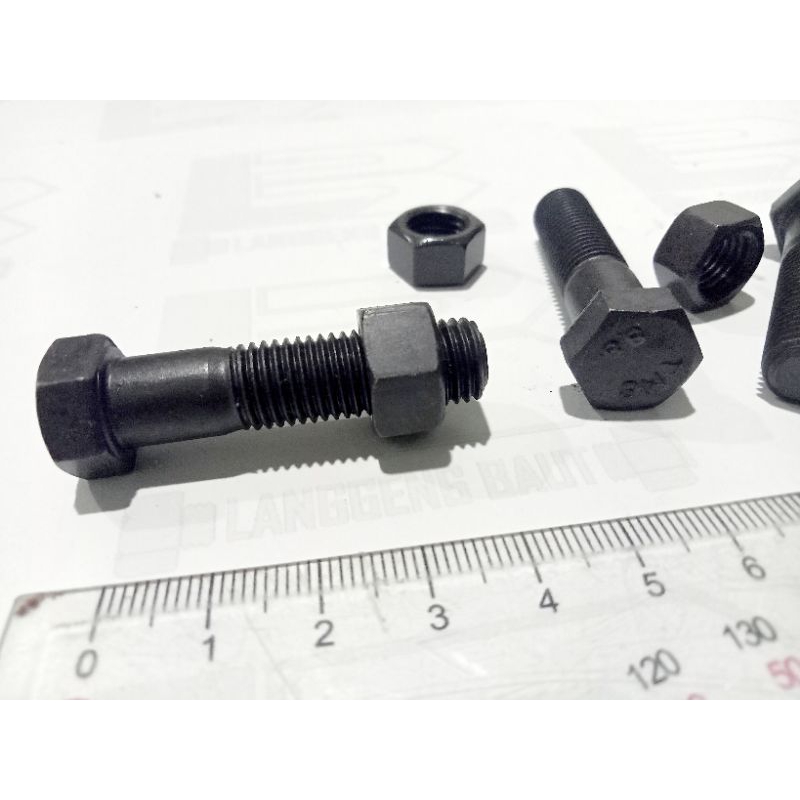 Bolt Nut STEEL M10 X 40 / 4 ซม. กุญแจ 14 สีดํา M10x40 เรียบ