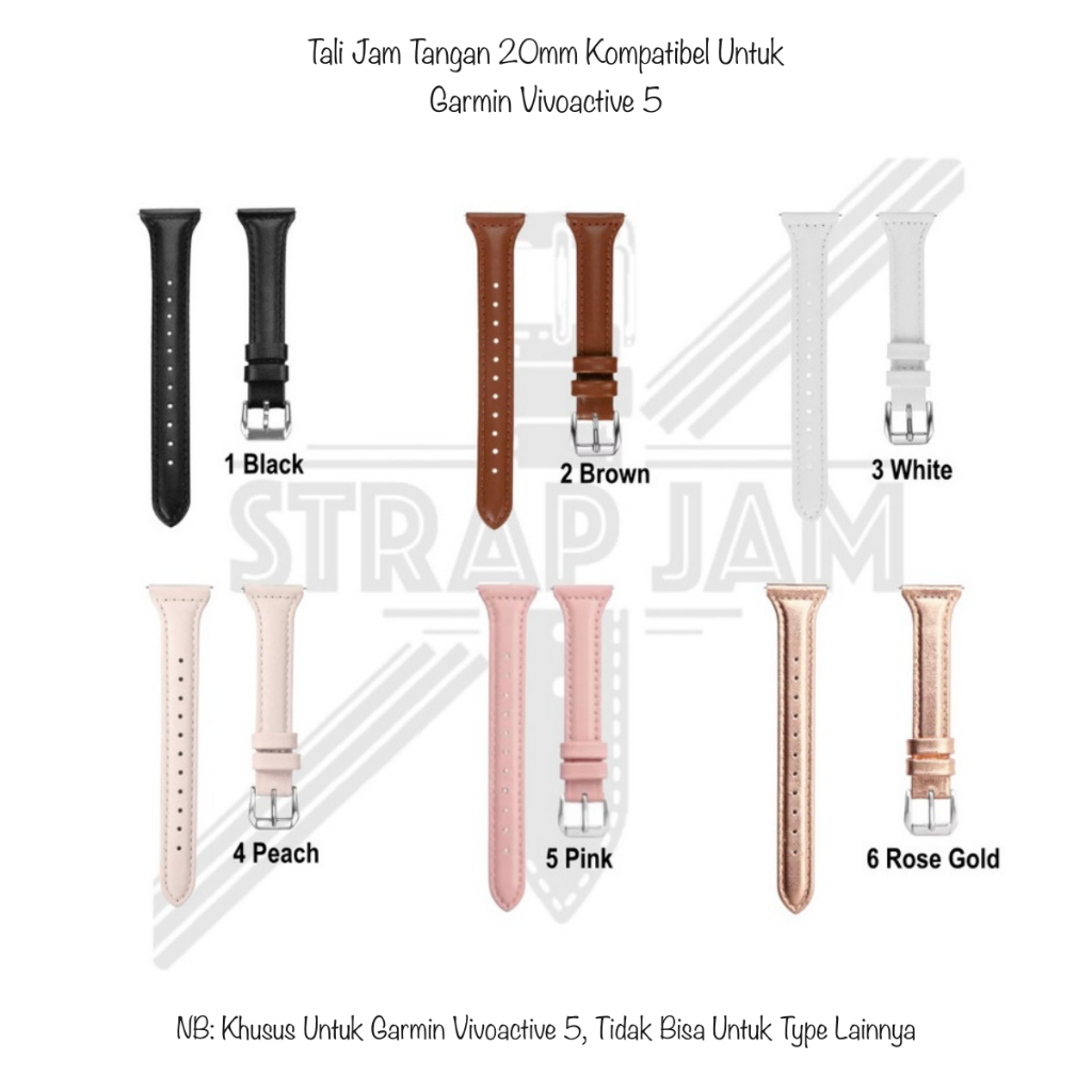 SLW Garmin Vivoactive 6 5 3 42 มม.สายนาฬิกาอัจฉริยะ - สายหนัง 20 มม. สําหรับผู้หญิง