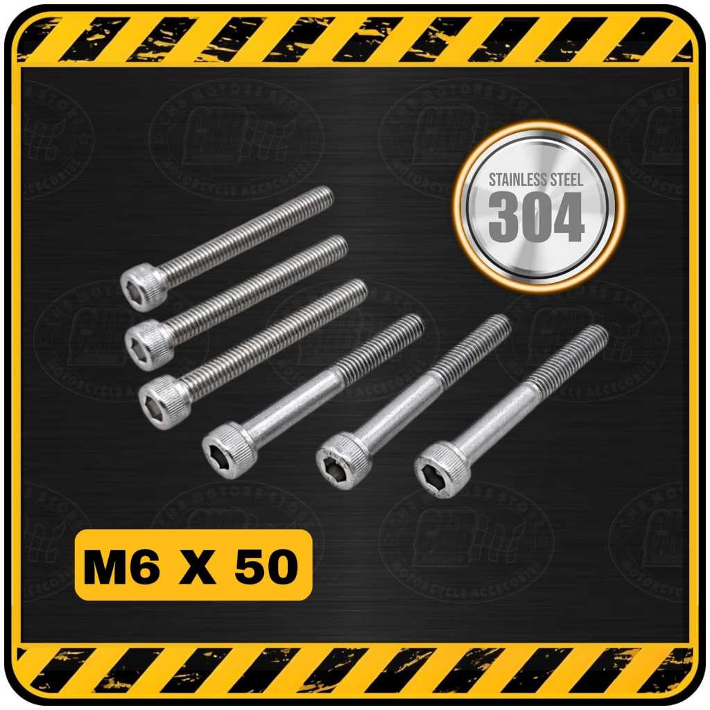 กลอน L STAINLESS M6 x 50 || M6x50 (ชุดน๊อตกุญแจ 10 ตัว | ยาว 50 มิล / 5 ซม )