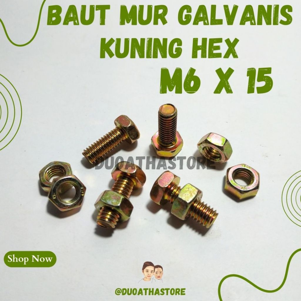 M6x15 น็อตสลักเกลียวสีเหลือง BMK Hex M6 x 15 สังกะสี FT คีย์ 10
