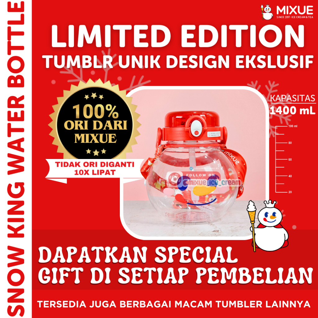 Popping Boba Nata Jelly - ขวดน้ําพร้อมสายรัด 1400 ML | แก้วน้ําขวด Mixue ของแท้ 100%